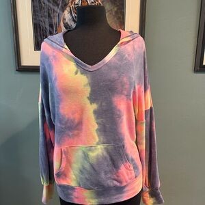 ANDREE BY UNIT Pink and Yellow Oversized Long Sleeve Hoodie Size Medium